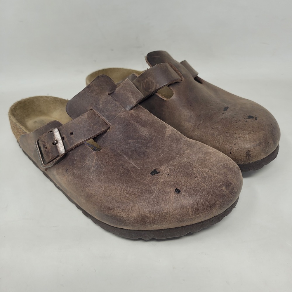 Birkenstock Clogs EU39 US8.5 Brown Leather Boston Slip On Slides Comfort Sandals